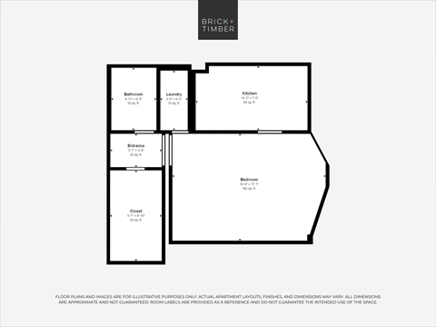 Floor plan for studio, 1 bath, 430 sqft
